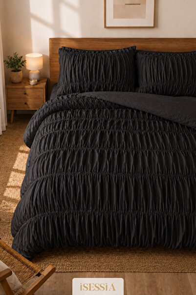 Isessia Rosa Black Double Drawstring Duvet Cover Set |   200 X 220 cm