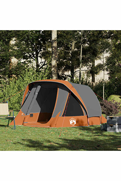 vidaxl Cabina cort de camping 4 persoane gri si portocaliu impermeabil