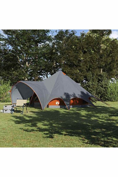 vidaxl Cort Teepee pentru 5 Persoane cu acoperis Gri si Portocalie