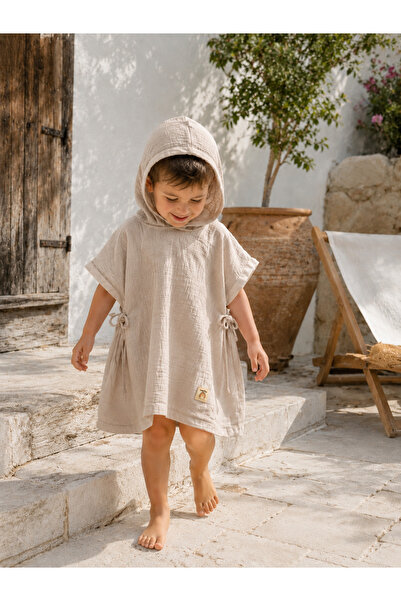 BeygeBaby %100 Pamuk Çift Katlı Müslin Kumaştan Bebek Panço