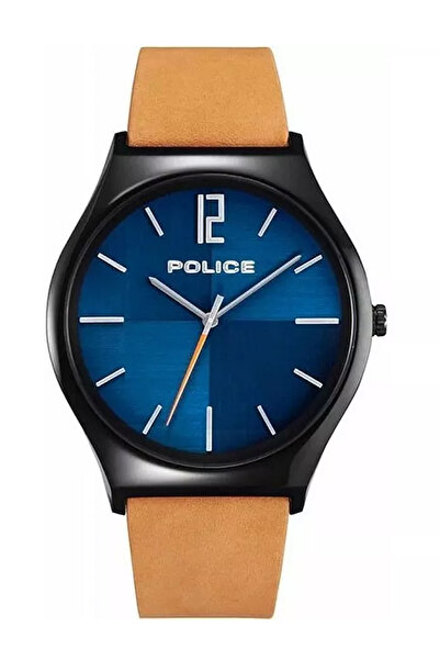 Police ساعة يد أوركنيز بحزام جلدي 44 ملم - بني - P 15918JSB-03