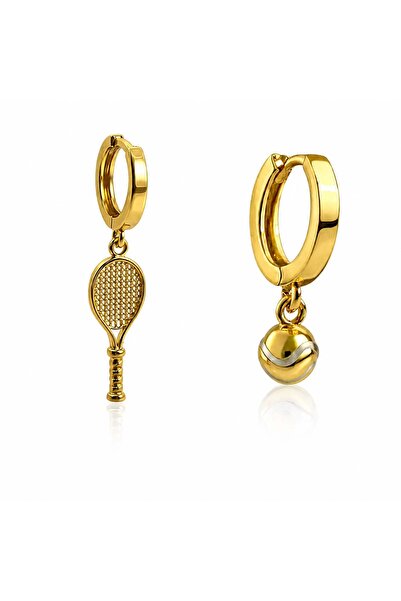 Pietra 14 K Gold Kaplama 925 Ayar Gümüş Raket Tasarımlı Küpe