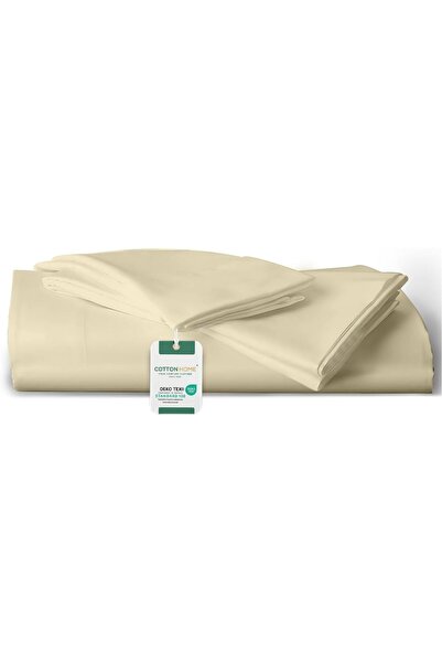 COTTON HOME 3PC Flat Sheet With 2 Pillowcase - 220x240cm / 86''x 94'' Beige S...