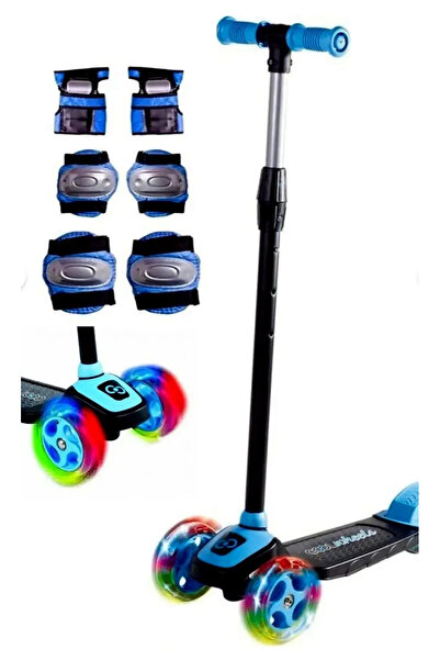 BYZ TOYS Kalıte Fırsat Mavi 3 Teker Işıklı Twist Scooter Koruyucu Dızlık Seti...