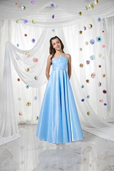 Orca Kids Fashion 10-15 drape maxi evening dress bright blue