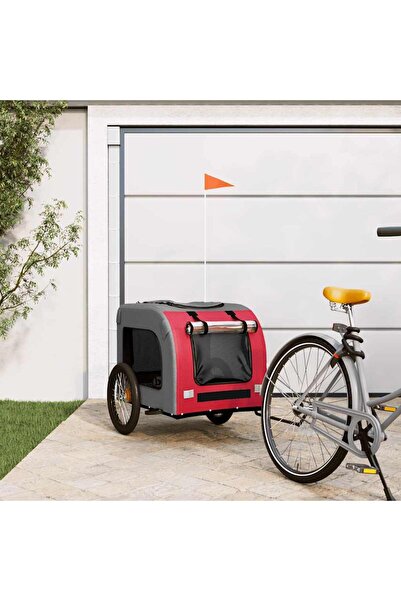 vidaxl Remorcă bicicletă animale companie, roșu/gri textil oxford/fier