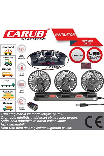 Carub Usb Çakmaklı Üçlü Vantilatör -