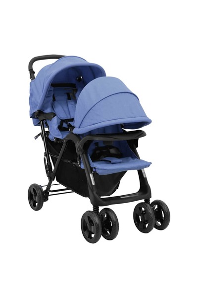 vidaxl Cărucior pentru gemeni în tandem, bleumarin, oțel