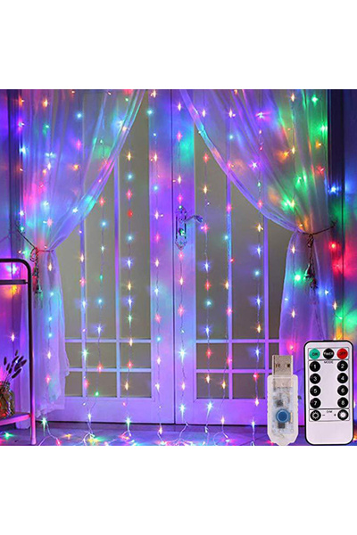 wiks RGB Perde LED Işık 3x3M – 300 LED, 10 Sarkıtlı Ortam Aydınlatma Işığı