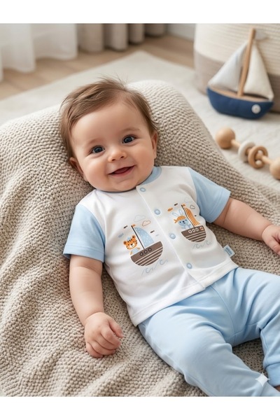 Erca Home Tekstil Ürünleri %100 PAMUKLU ERKEK BEBEK PİJAMA / MAVİ