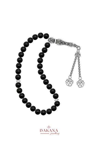 DAKANA JEWELLERY سبحة من حجر الأونيكس الطبيعي المعتمد مقاس 8 مم على شكل زهرة ...
