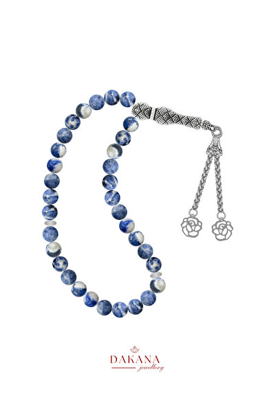 DAKANA JEWELLERY سبحة من حجر السوداليت المعتمد مقاس 8 مم على شكل زهرة اللوتس ...
