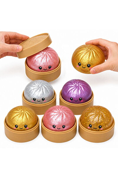 victiny Antistress Squishy Dumpling toy, soft sensory squeeze toy, glitter du...