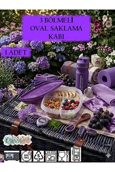troykar 1 Adet 3 Bölmeli Oval Yemek Kabı Lunch Box Diyet Beslenme Kutusu Sakl...