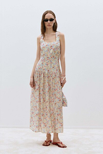 Suud Collection Renkli Peony Desenli Elbise