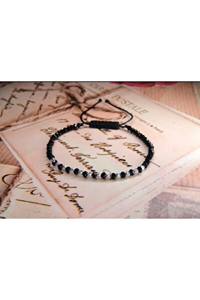 BASTORE Adjustable 925 silver bracelet with black crystals