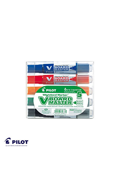 Pilot Set de 5 markere pentru tablă albă Vboard, vârf rotund de 6 mm, cerneal...