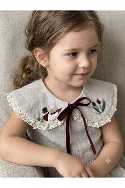 PARK BEBE Baby Girl and Child Linen Embroidered Baby Collar Handcrafted Custo...