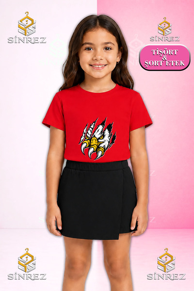 SİNREZ Set pentru fete EAGLE PRINTED IN THE PENCE Tricou cu mânecă scurtă, pa...