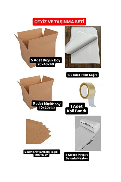 e Erta Lüks Taşınma Seti,çeyiz ve Ev Taşıma Seti ,70x40x40 Koli 5 Adet ,40x30...