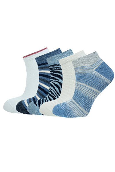 KNITON Patterned Sports Booties Socks 5 Pairs Women's Combed Cotton Socks