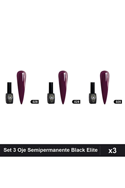 global fashion Set 3 Oje Semipermanente Black Elite 8ml, Manichiura UV/LED Pr...