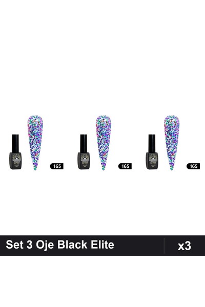 global fashion Set 3 Oje Semipermanente Black Elite 8ml, Manichiura UV/LED,