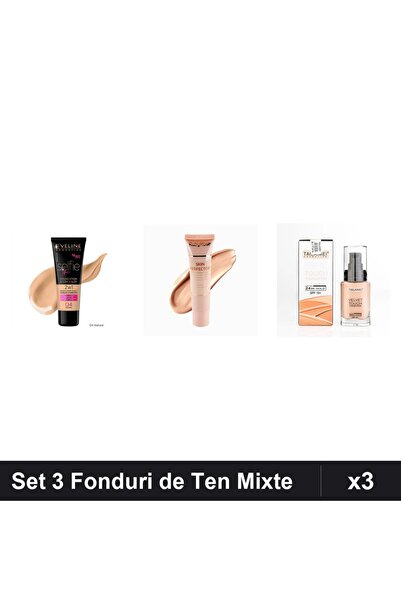 Eveline Set 3 Fonduri de Ten, Selfie Time, Ruby Rose, TLM Velvet Touch, SPF 10