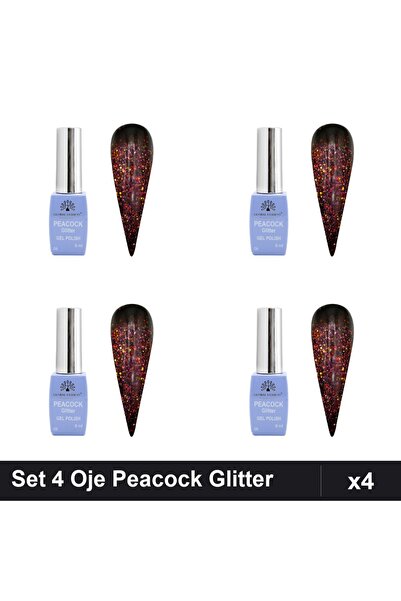 Makeup Set 4 Oje Semipermanente Peacock Glitter 8ml, Nuanță 06, Manichiură UV...