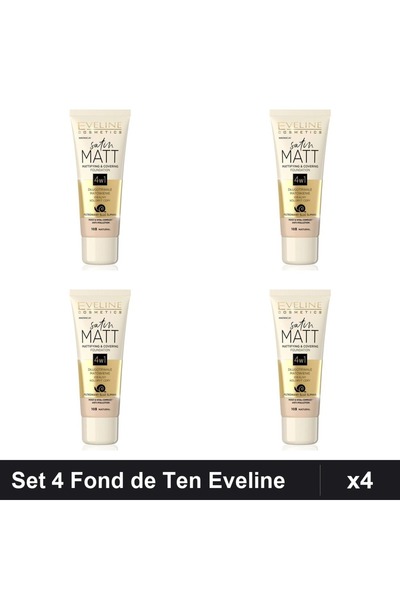Eveline Set 4 Fonduri de Ten Satin Matt 103 30ml, Finish Matifiant