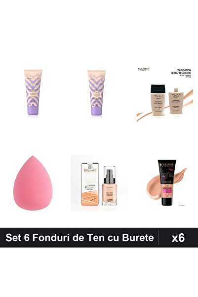 Eveline Set of 6 Foundations & TLM, Beige-Ivory SPF Shades, with Makeup Sponge