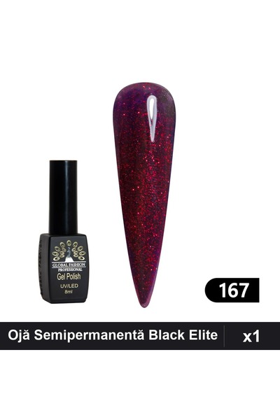 global fashion Ojă Semipermanentă Black Elite 8ml, Manichiură UV/LED,