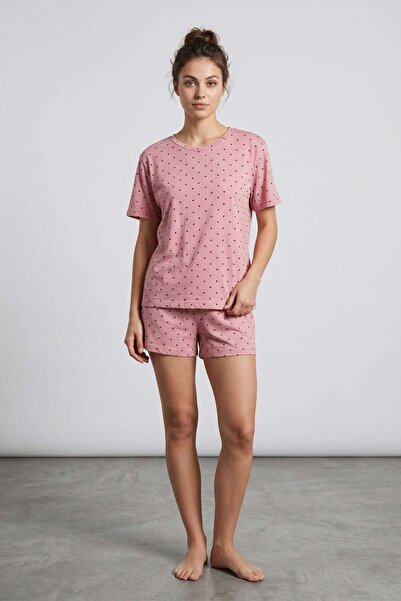 Fulla Moda Star Patterned Crew Neck Shorts Pajama Set
