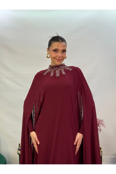 White Corner 3246 ŞİFON YAKA TAŞ DETAYLI ELBİSE