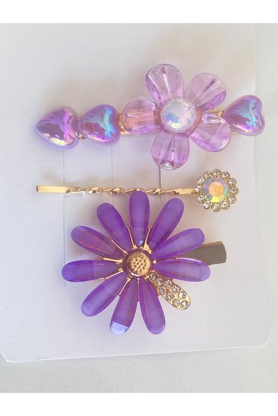 Ustaeller Brooch - Set of 3 Purple Flowered Brooches