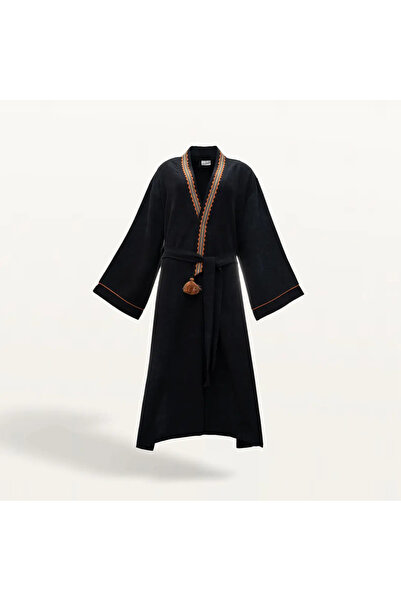 Ecocotton Hazar Women's Dressing Gown 100% Organic Cotton Embroidered Anthracite