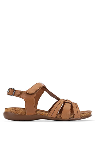 Tamer Tanca Women's Genuine Leather Tan Flat Sandals