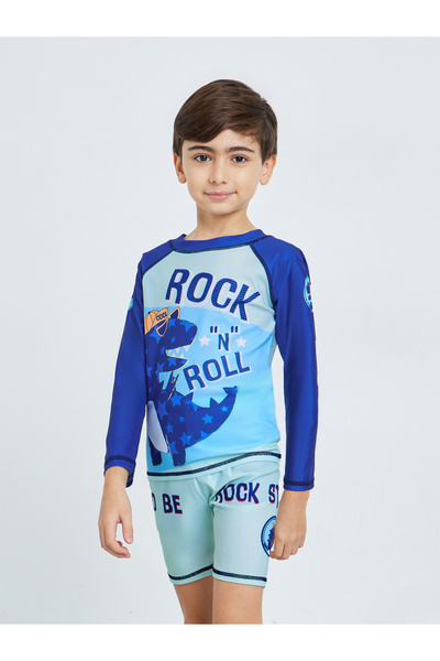 Styli Kids Blue Dinosaur Print Swimsuit Set