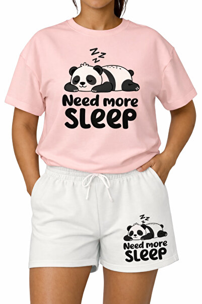 ALEYZA MODA تي شيرت مطبوع عليه عبارة "Panda SLeep" للنساء - قماش قطني مريح بن...