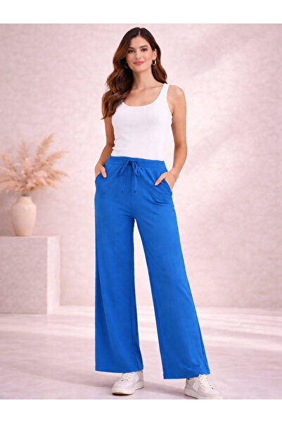 LAZZYCAT By Styli Blue Terry Wide Leg Pants