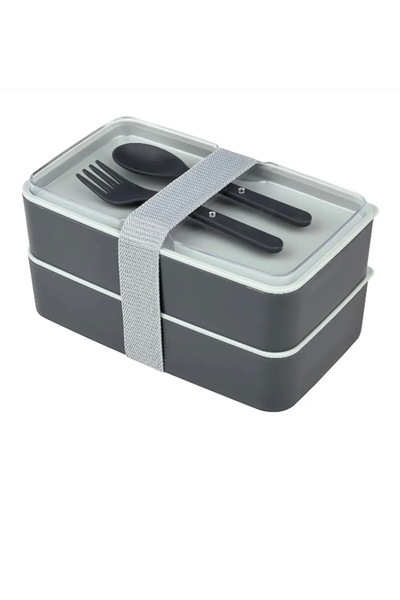 QUİCKPREP Two-Tier Bento Lunch Box - Leak-Proof Lunch Box with Fork and Spoon...