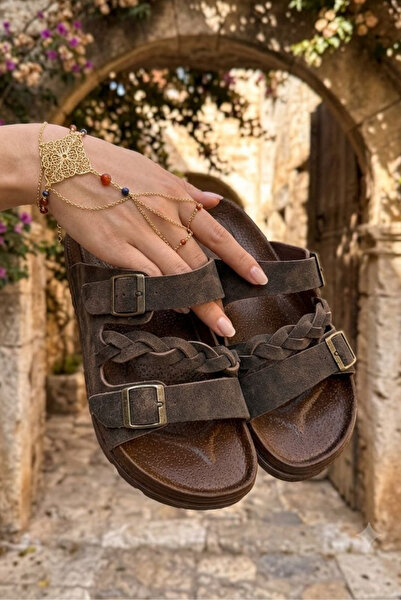 Godystep شبشب نسائي صيفي كاجوال من أنتيك كاكي، مزود بتفاصيل محبوكة ومشبك مزدو...