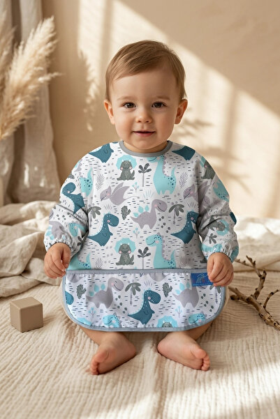 DYZSTAR Rexy Dinosaur Patterned Liquid-Proof Long Sleeve Baby Bib - Blw Compa...