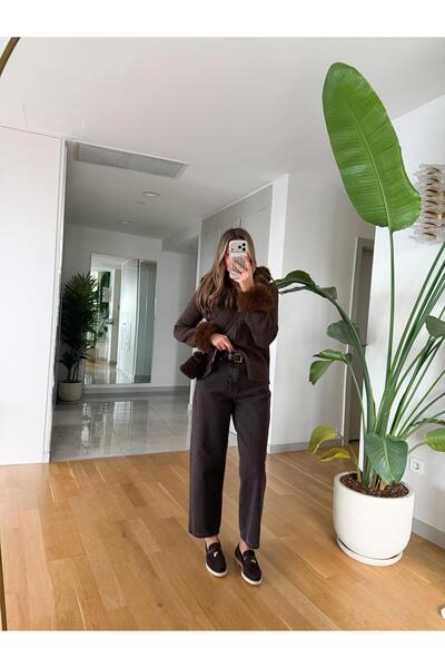 MERVE AKSOY Borby Kemerli Skater Fit Jean - Kahve