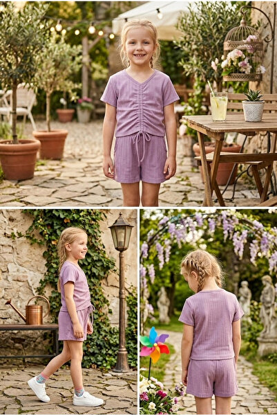 meyastore Girl's Shorts Set with Drawstring Detail