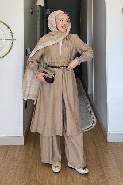 Tesettür Diyarı Loren Strawberry Fabric Drawstring Collar Shirt-Pants Hijab S...