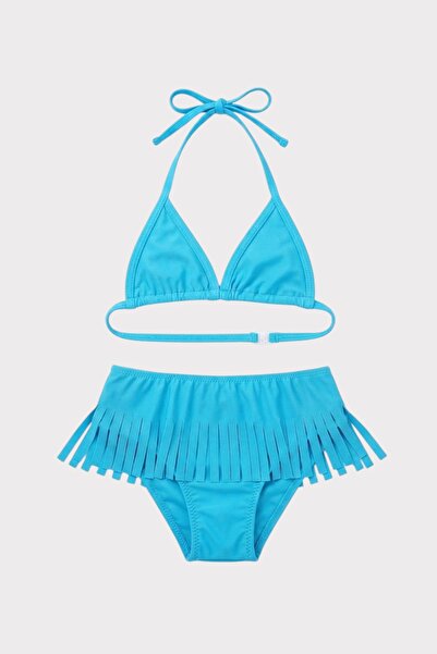 Nilmay mayo Set bikini albastru cu ciucuri pentru fete