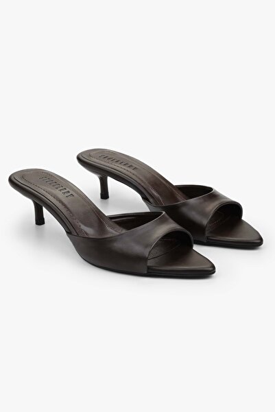 Shoeberry Women's Saint Brown Skin Mini Heeled Slippers