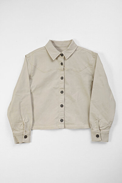 blue white Women's Beige Buttoned Seasonal Jean Jacket