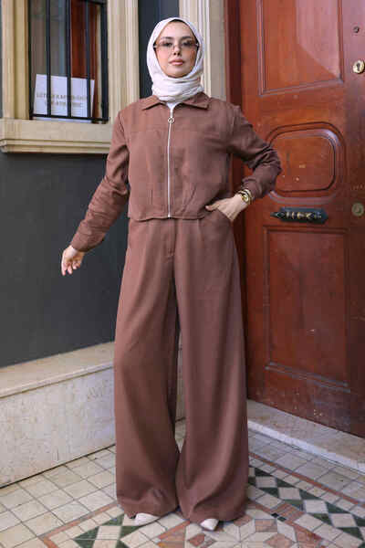 İmajButik طقم تينسل مع سترة وسروال بسحّابات بلون تان